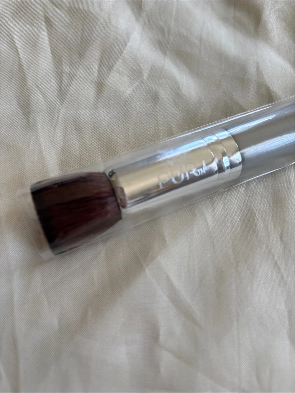 3/30$ 🦋 Pur Chisel foundation brush Silver Kabuki Brush with Brown Bristles